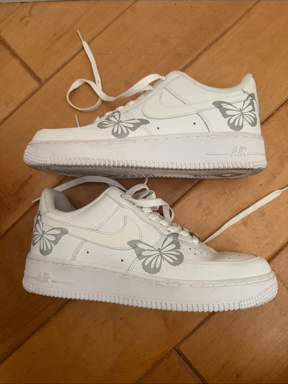 Nike Air White Sneakers with Gray Butterfly Detail Make an Offer